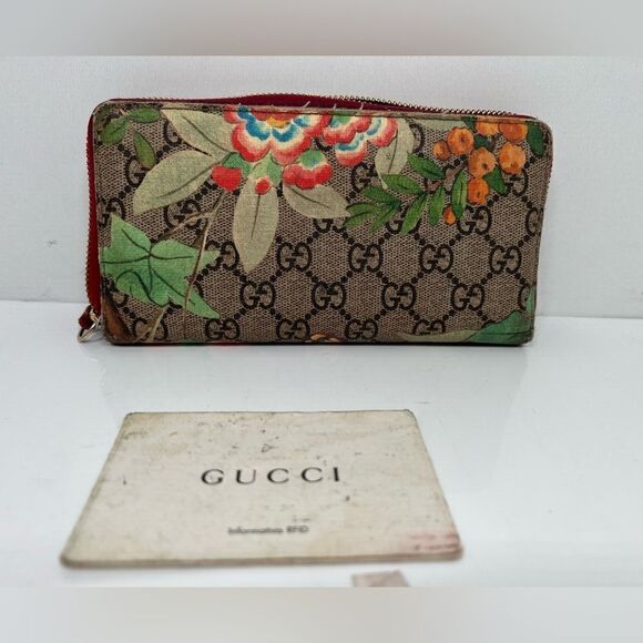 Gucci Zip Around Wallet Tian Print GG Coated Canvas - Picture 2 of 8